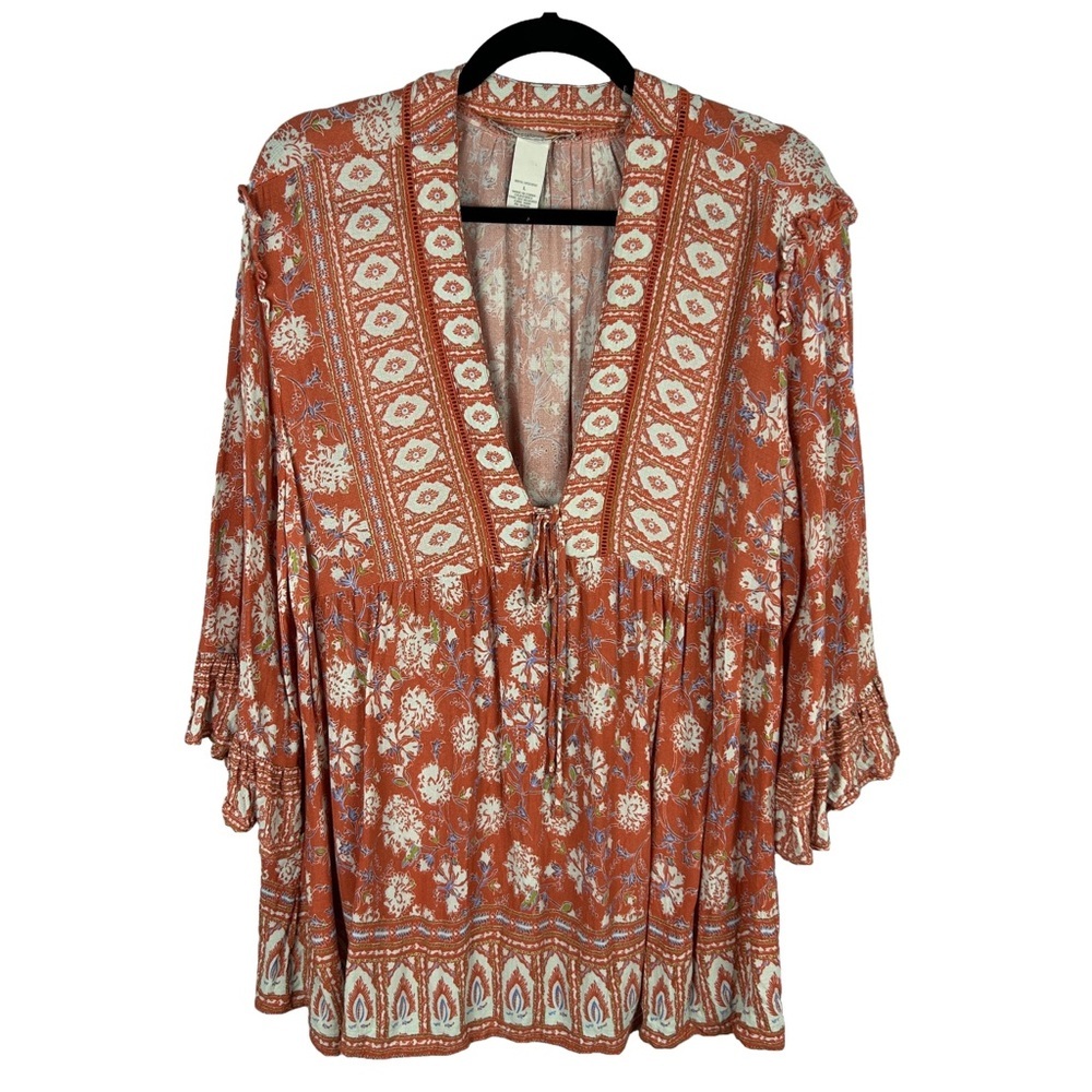 C&C California Rust Orange Floral Boho Blouse